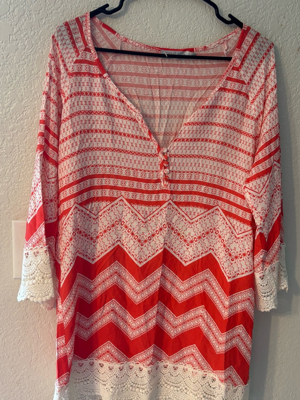 Coral and White Chevron Crochet Tunic boho by Solitaire
